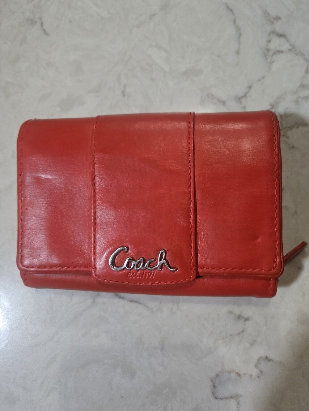 Coach Red Leather Compact Wallet